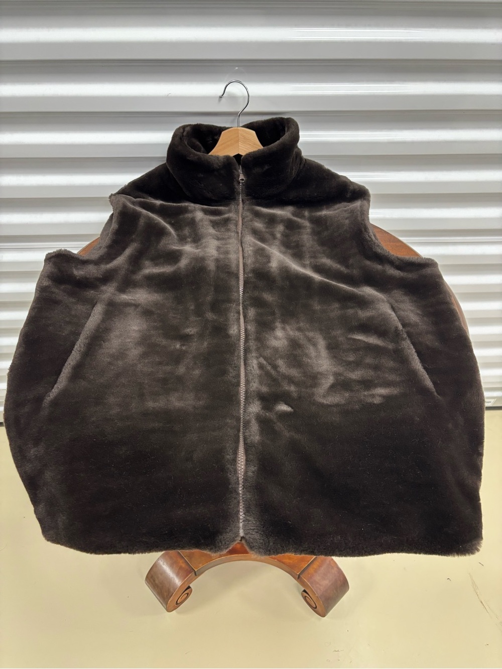 Mens Dark Brown Faux Fur Zip Vest